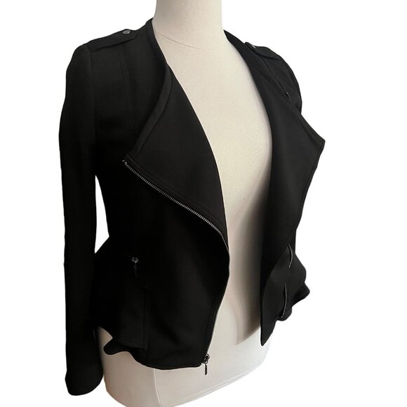 White House Black Market Size 14 Black Asymmetrical Zip Peplum Moto Jacket - Picture 5 of 14